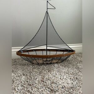 16" Home Decor Nautical Beach Metal Wire Sailboat Basket